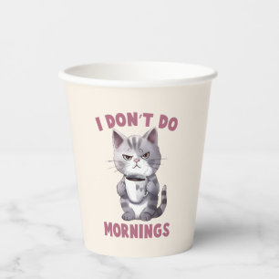 Gobelets En Papier Je ne fais pas le matin - Chat gris avec café