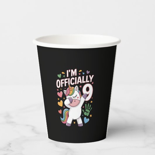 Gobelets En Papier Je suis officiellement 9 Unicorn Dabbing 9e annive (Recto)