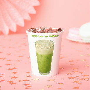 GOBELETS EN PAPIER JE T'AIME TELLEMENT MATCHA, MATCHA VERT THÉ AMOUR