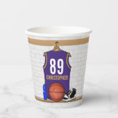 Gobelets En Papier Jersey de basket-ball personnalisé violet | Or (Recto)