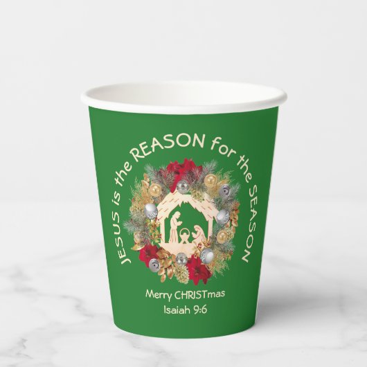 Gobelets En Papier JÉSUS EST LA RAISON DE Noël Vert (Verso)