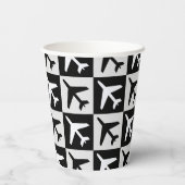Gobelets En Papier Jets d'aviation blanc noir géométrique (Verso)