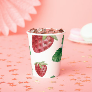 Gobelets En Papier Jeu de Baby shower aux fraises d'été