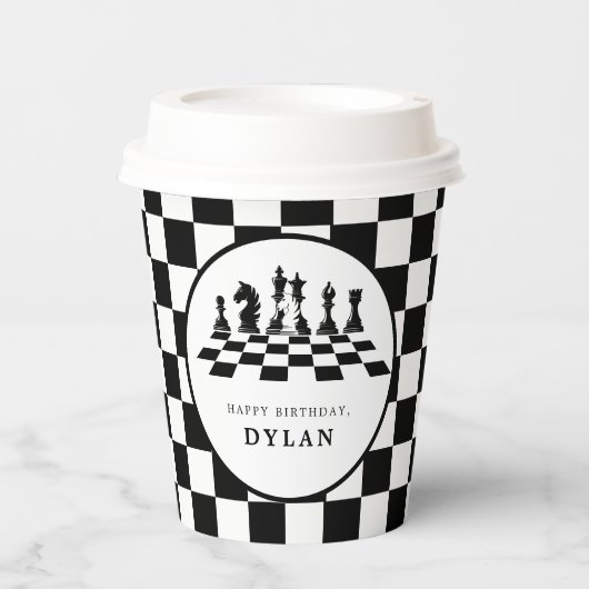 Gobelets En Papier Jeu d'échecs et pièces Nuit Joyeux anniversaire (Recto)