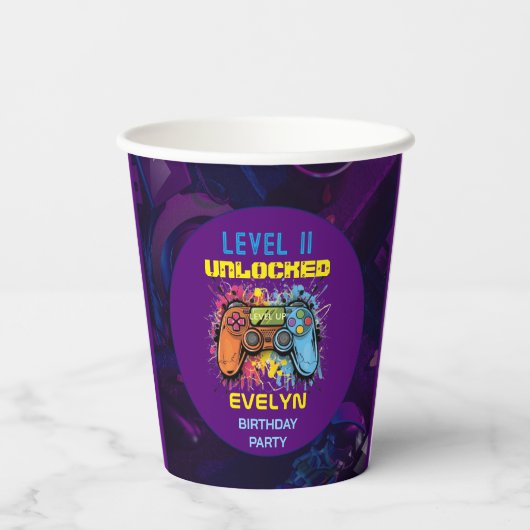 Gobelets En Papier Jeu Sur Niveau Up Jeu Vidéo Anniversaire (Verso)