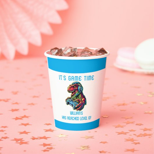 Gobelets En Papier Jeu Vidéo Dinosaur Jeu Anniversaire (Insitu)