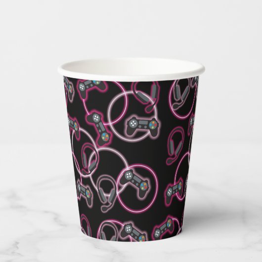 Gobelets En Papier Jeu vidéo Neon Rose Girls Motif (Verso)