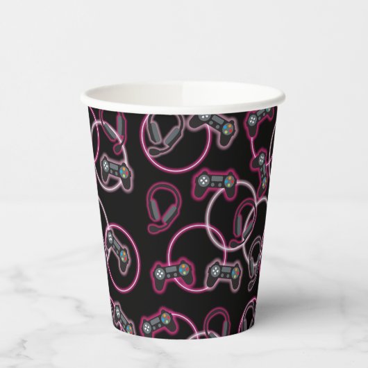 Gobelets En Papier Jeu vidéo Neon Rose Girls Motif (Gauche)