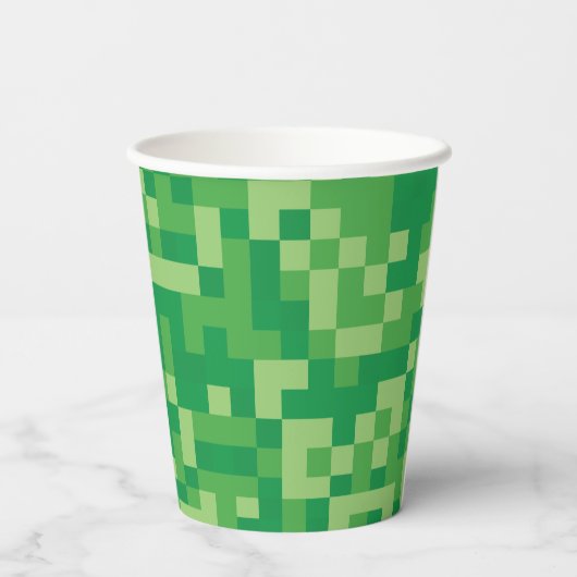 Gobelets En Papier Jeu Vidéo Pixellée Vert Anniversaire (Verso)