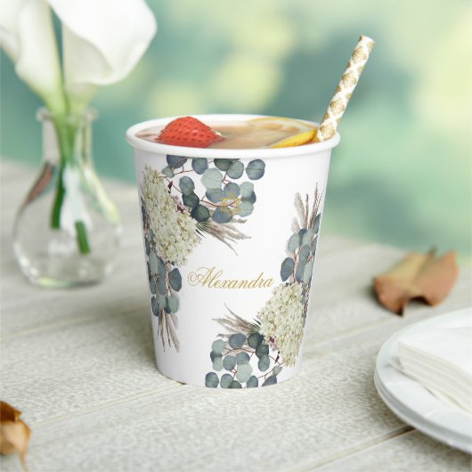 Gobelets En Papier Jeune Fille Juive Bébé Nommer Floral Vert Or (Insitu)