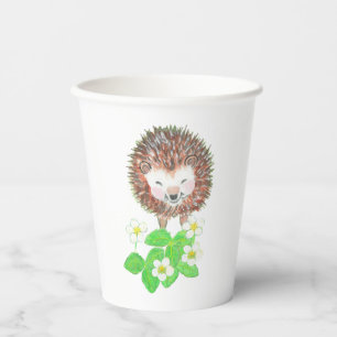 Gobelets En Papier Jeune Hérisson et Fleurs de fraises sauvages