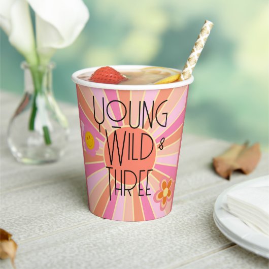 Gobelets En Papier Jeune, sauvage et trois | Coupe d'anniversaire enf (Insitu)