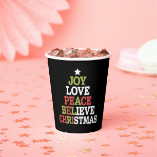 Gobelets En Papier Joie Amour Paix Croire Arbre de Noël Famille