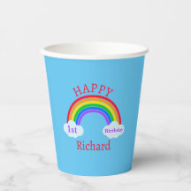 Joli 1er anniversaire Rainbow Clouds Blue Party