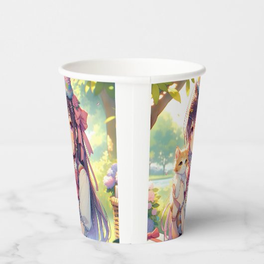 Gobelets En Papier Joli Anime Holding Kitten Girl'Anniversaire (Droite)