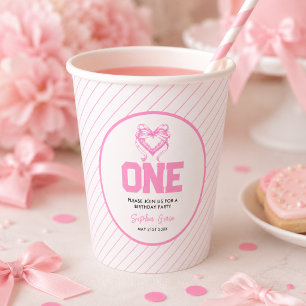 Gobelets En Papier Joli Anniversaire Coquette Arc-en-ciel Rose 1 an 