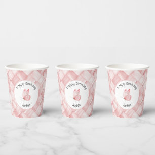 Gobelets En Papier Joli Anniversaire Papillon Tressé Panier Rose