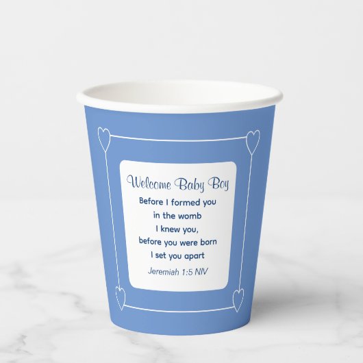 Gobelets En Papier Joli Baby shower Bible Verse Bleu rayé (Recto)
