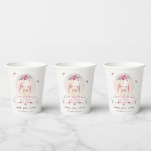 Gobelets En Papier Joli Baby shower de lapin et d'oiseaux rose et élé