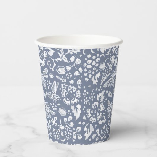 Gobelets En Papier Joli bleu blanc abeille Floral Motif (Verso)