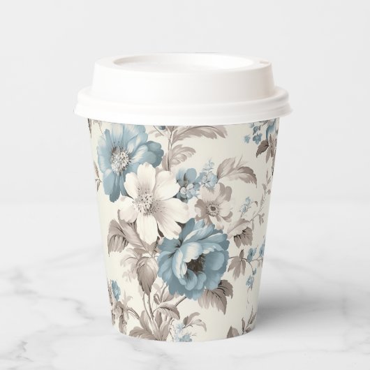 Gobelets En Papier Joli bleu poussiéreux/Brown floral clair (Recto)