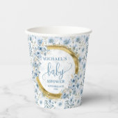 Gobelets En Papier Joli bleu poussiéreux fleurs or boho personnalisé (Recto)