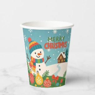 Gobelets En Papier Joli bonhomme de neige classique Joyeux Noël