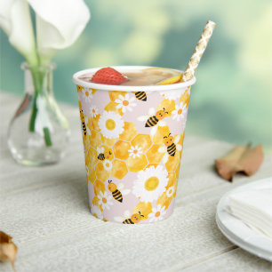 Gobelets En Papier Joli Bumble Bee Honey Comb Jaune Baby shower