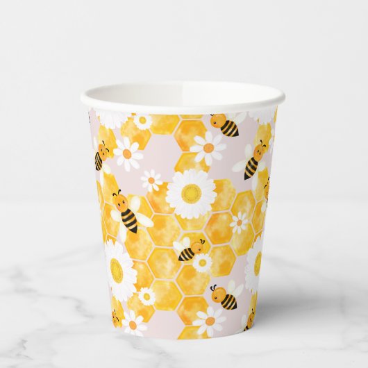 Gobelets En Papier Joli Bumble Bee Honey Comb Jaune Baby shower (Gauche)