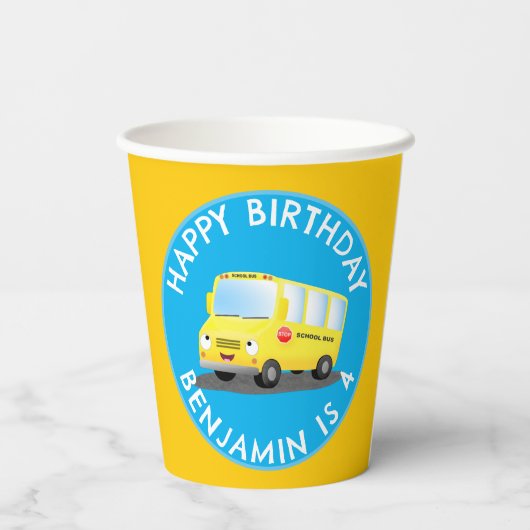 Gobelets En Papier Joli bus scolaire jaune joyeux anniversaire person (Verso)