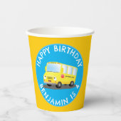 Gobelets En Papier Joli bus scolaire jaune joyeux anniversaire person (Recto)