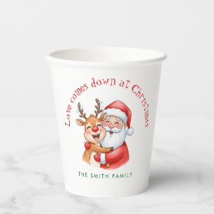 Gobelets En Papier Joli câlin de Père Noël et de rennes