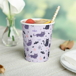 Gobelets En Papier Joli chat Halloween violet
