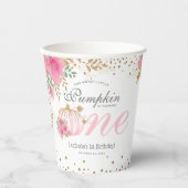 Gobelets En Papier Joli Citrouille rose Floral 1er anniversaire (Recto)