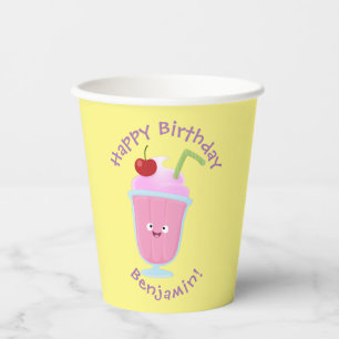 Gobelets En Papier Joli dessin animé de sundae à la glace à la fraise