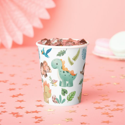 Gobelets En Papier Joli dinosaure vert (Insitu)
