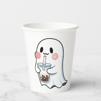 Gobelets En Papier Joli fantôme tenant du thé aux bulles de boba Tea 