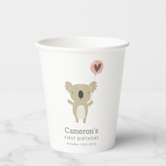 Gobelets En Papier Joli Koala Bear Simple 1er anniversaire (Recto)