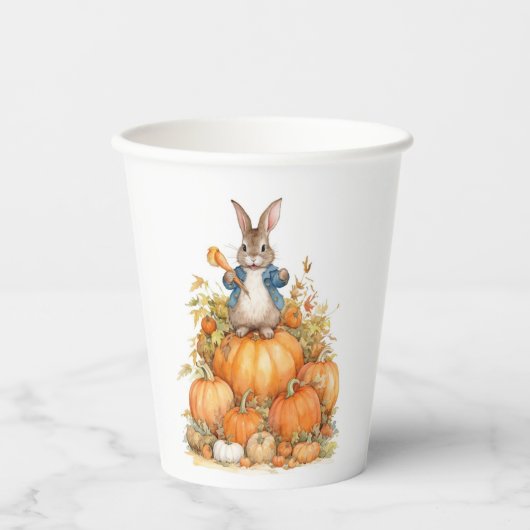 Gobelets En Papier Joli lapin et citrouille automne Anniversaire (Recto)