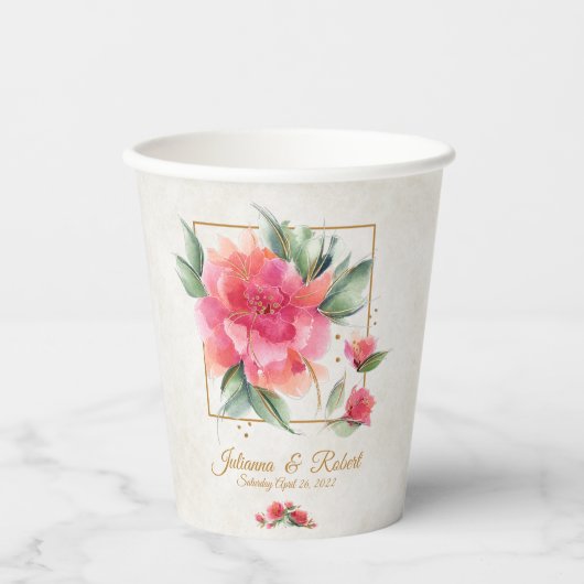 Gobelets En Papier Joli mariage Rose à budget jardin (Recto)