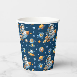 Gobelets En Papier Joli motif de galaxie de chat astronaute bleu mari