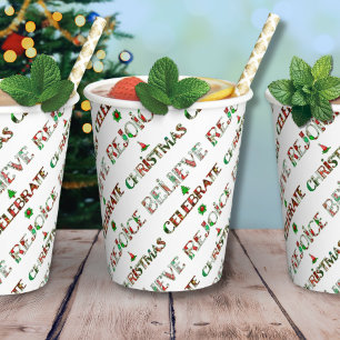 Gobelets En Papier Joli motif de Noël rouge et vert