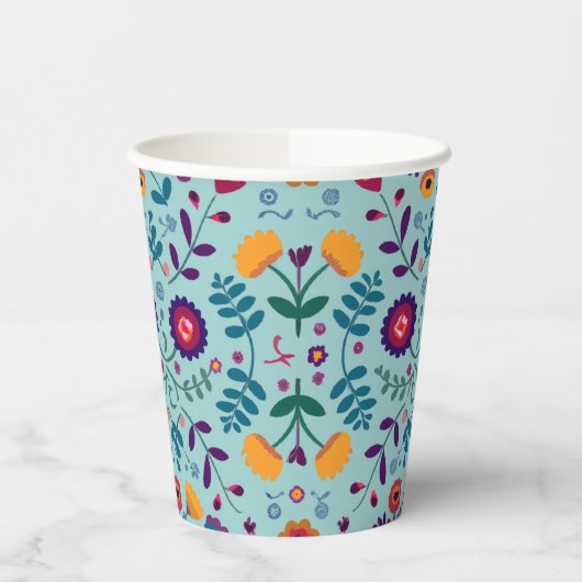 Gobelets En Papier Joli Motif Fleurs d'Art Folk (Gauche)