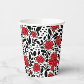 Gobelets En Papier Joli motif floral en rouge, noir et blanc (Gauche)