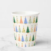 Gobelets En Papier Joli Noël Arbres Rouge Vert Boho (Gauche)