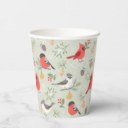 Gobelets En Papier Joli Noël Oiseau Motif Design de vacances (Verso)