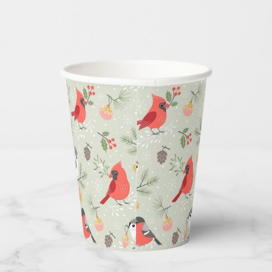 Gobelets En Papier Joli Noël Oiseau Motif Design de vacances (Droite)