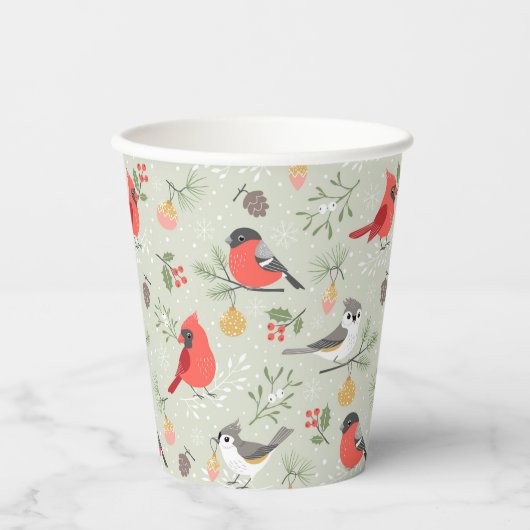 Gobelets En Papier Joli Noël Oiseau Motif Design de vacances (Recto)