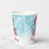 Gobelets En Papier Joli Noël rose pingouin et bleu neigeux (Droite)