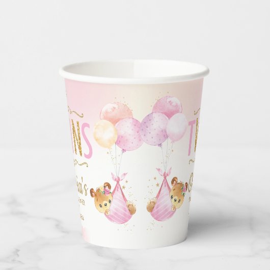 Gobelets En Papier Joli Nounours Twins Baby Girls Baby shower (Gauche)